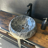 Round Marble Vessel Sink – Gray Natural Stone Bathroom Sink, Modern Handcrafted Marble Basin