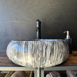 Round Marble Vessel Sink – Gray Natural Stone Bathroom Sink, Modern Handcrafted Marble Basin
