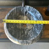 Round Marble Vessel Sink – Gray Natural Stone Bathroom Sink, Modern Handcrafted Marble Basin