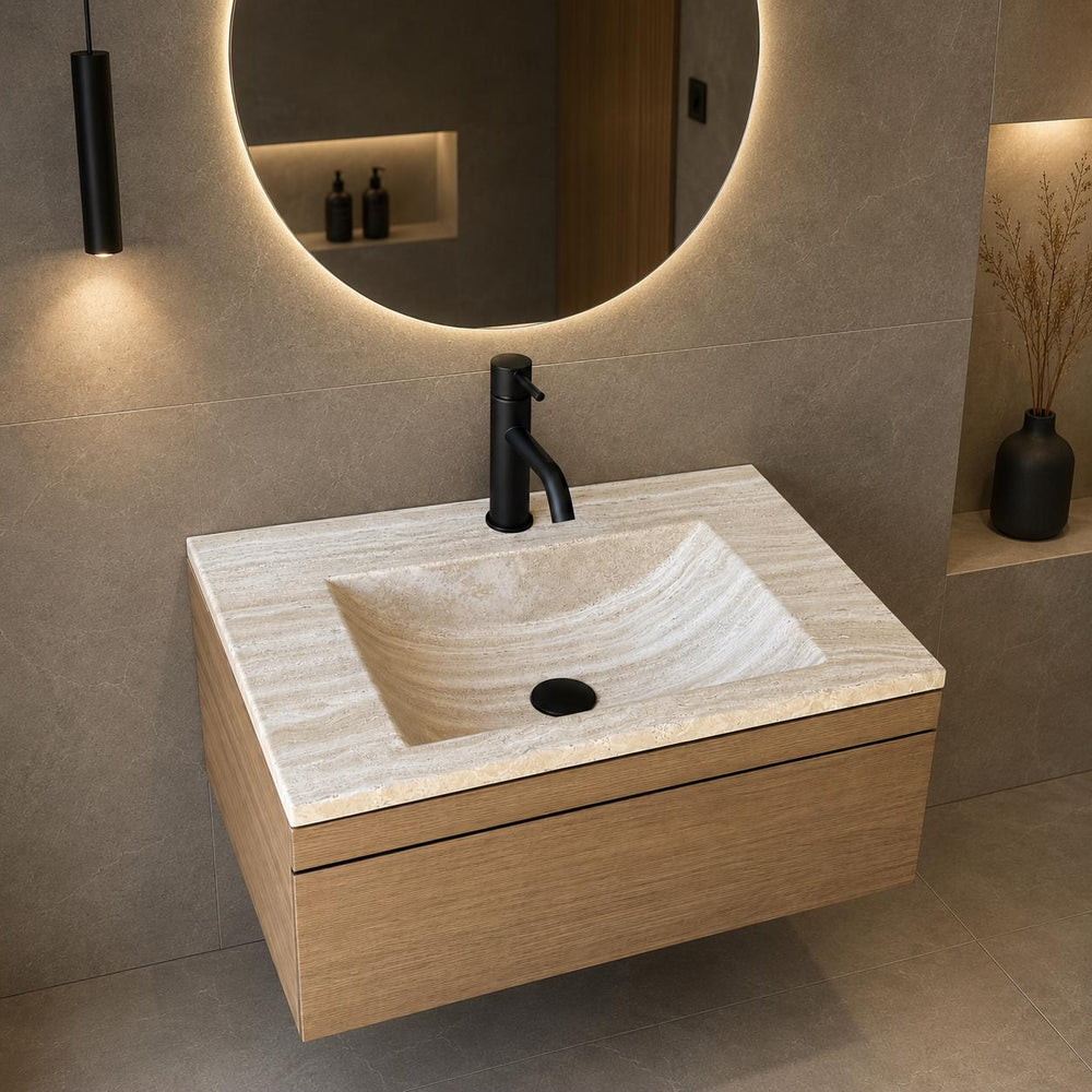 Travertine Stone Vanity Top | Natural Rock Bathroom Sink | Handmade Modern Vanity Basin | One of a Kind Stone Sink | Wabi Sabi