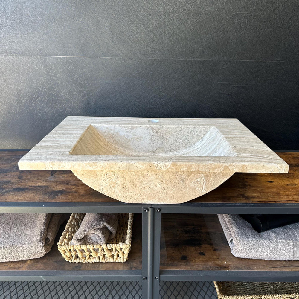 Travertine Stone Vanity Top | Natural Rock Bathroom Sink | Handmade Modern Vanity Basin | One of a Kind Stone Sink | Wabi Sabi