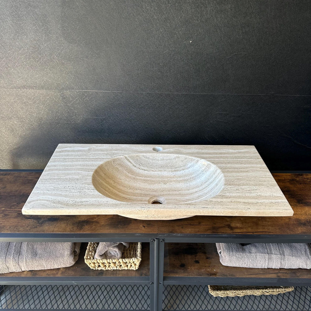 Travertine Stone Vanity Top | Natural Rock Bathroom Sink | Handmade Modern Vanity Basin | One of a Kind Stone Sink | Wabi Sabi