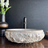 Handmade Travertine Stone Vessel Sink | Natural Rock Bathroom Sink | Rustic Modern Vanity Basin | One of a Kind Stone Sink | Wabi Sabi