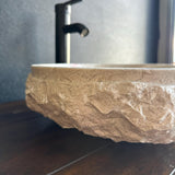 Handmade Travertine Stone Vessel Sink | Natural Rock Bathroom Sink | Rustic Modern Vanity Basin | One of a Kind Stone Sink | Wabi Sabi