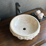 Handmade Travertine Stone Vessel Sink | Natural Rock Bathroom Sink | Rustic Modern Vanity Basin | One of a Kind Stone Sink | Wabi Sabi