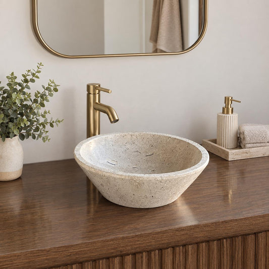 Handmade Travertine Stone Vessel Sink | Natural Rock Bathroom Sink | Modern Vanity Basin | One of a Kind Sink | Wabi Sabi