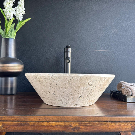 Handmade Travertine Stone Vessel Sink | Natural Rock Bathroom Sink | Modern Vanity Basin | One of a Kind Sink | Wabi Sabi