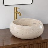 Travertine Round Vessel Sink, Natural Handcrafted Stone Bathroom Basin, Luxury Modern Vanity Sink
