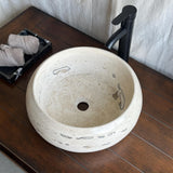 Travertine Round Vessel Sink, Natural Handcrafted Stone Bathroom Basin, Luxury Modern Vanity Sink