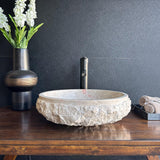 Handmade Travertine Stone Vessel Sink | Natural Rock Bathroom Sink | Rustic Modern Vanity Basin | One of a Kind Stone Sink | Wabi Sabi
