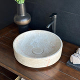 Handmade Beige Marble Vessel Sink | Natural Stone Bathroom Sink | Luxury Vanity Basin | Wabi Sabi