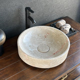 Handmade Beige Marble Vessel Sink | Natural Stone Bathroom Sink | Luxury Vanity Basin | Wabi Sabi
