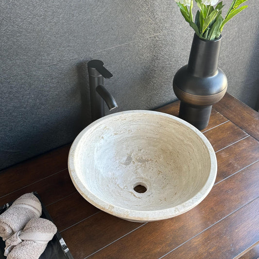 Handmade Travertine Stone Vessel Sink | Natural Rock Bathroom Sink | Modern Vanity Basin | One of a Kind Sink | Wabi Sabi