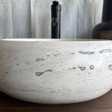Travertine Round Vessel Sink, Natural Handcrafted Stone Bathroom Basin, Luxury Modern Vanity Sink