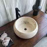 Travertine Round Vessel Sink, Natural Handcrafted Stone Bathroom Basin, Luxury Modern Vanity Sink