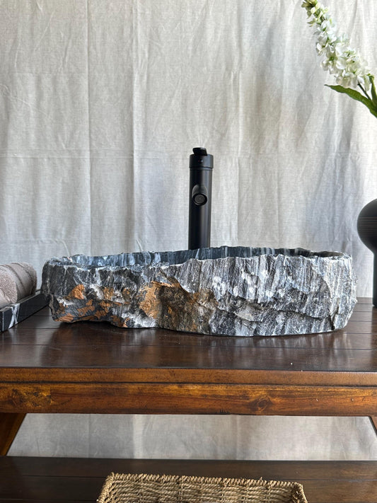 Gray Rustic Marble Stone Sink | Handmade & Natural | Luxury